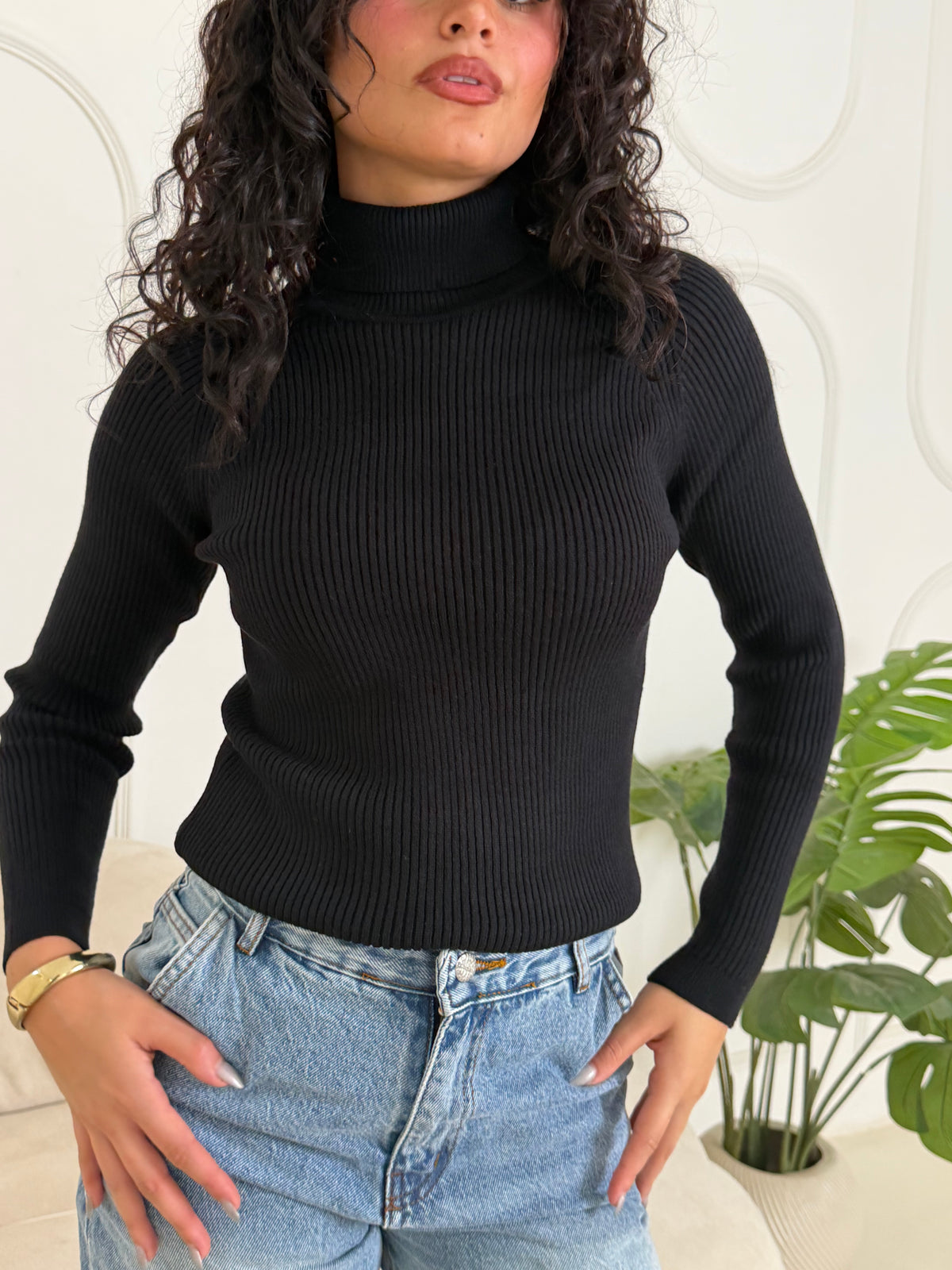 Ribbed Knit Turtleneck Sweater