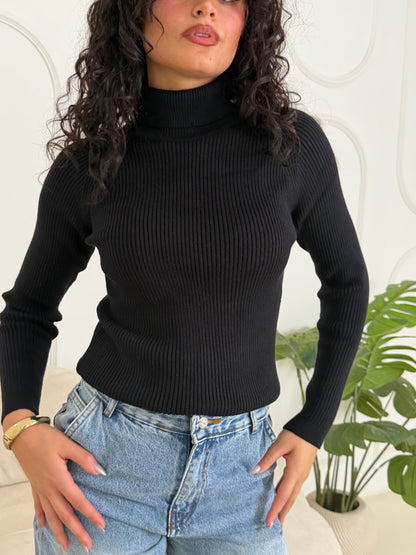 Ribbed Knit Turtleneck Sweater