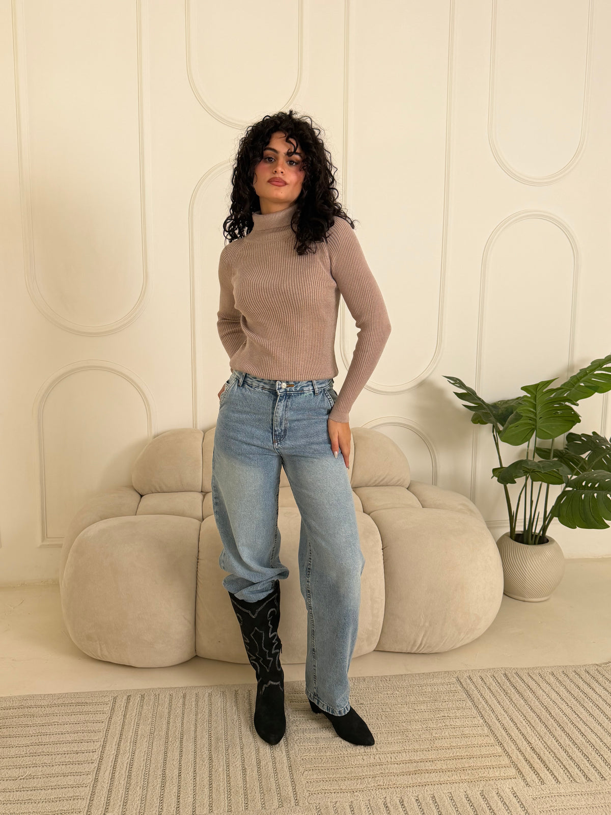 Ribbed Knit Turtleneck Sweater