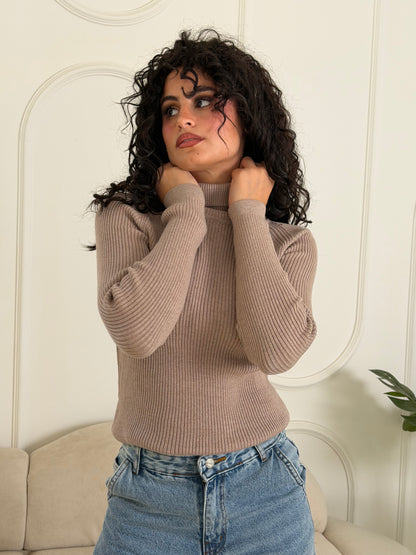 Ribbed Knit Turtleneck Sweater