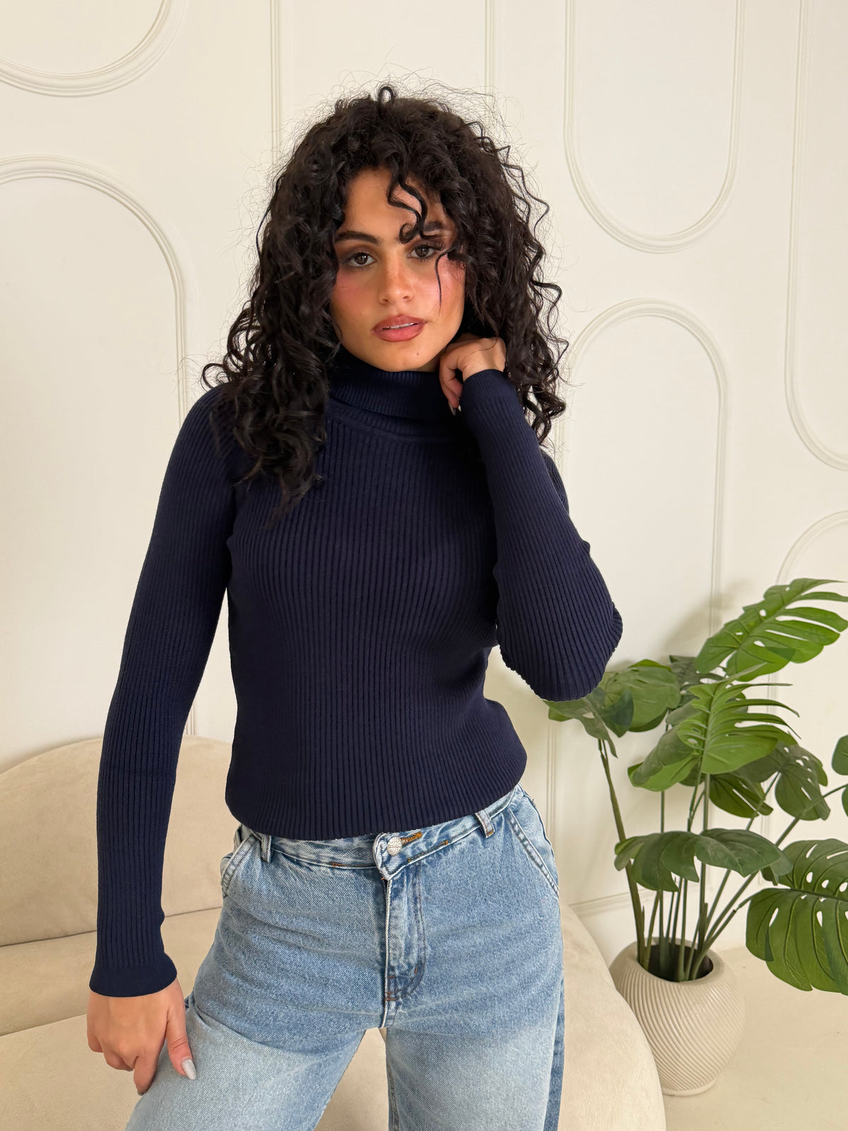 Ribbed Knit Turtleneck Sweater