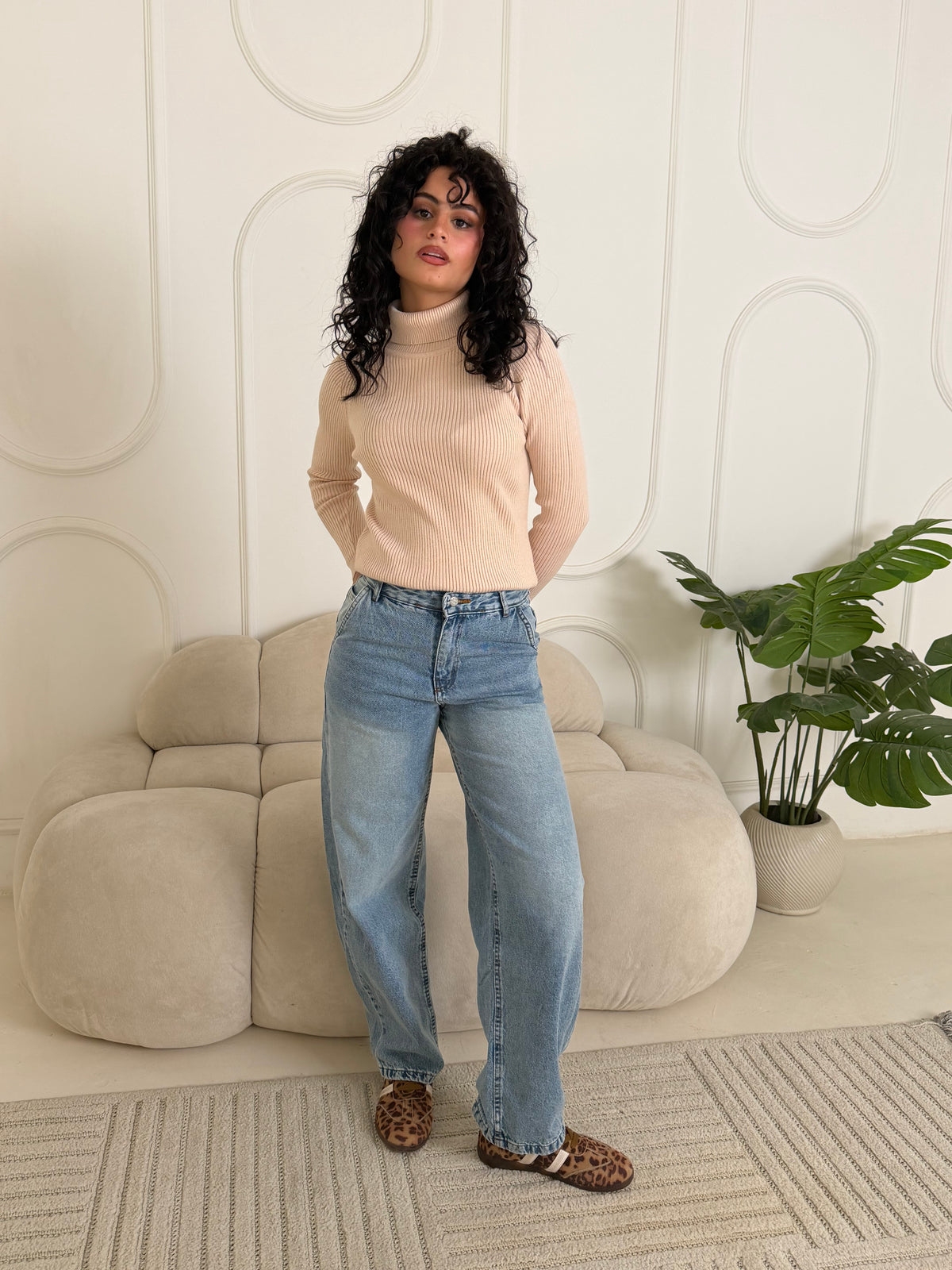 Ribbed Knit Turtleneck Sweater