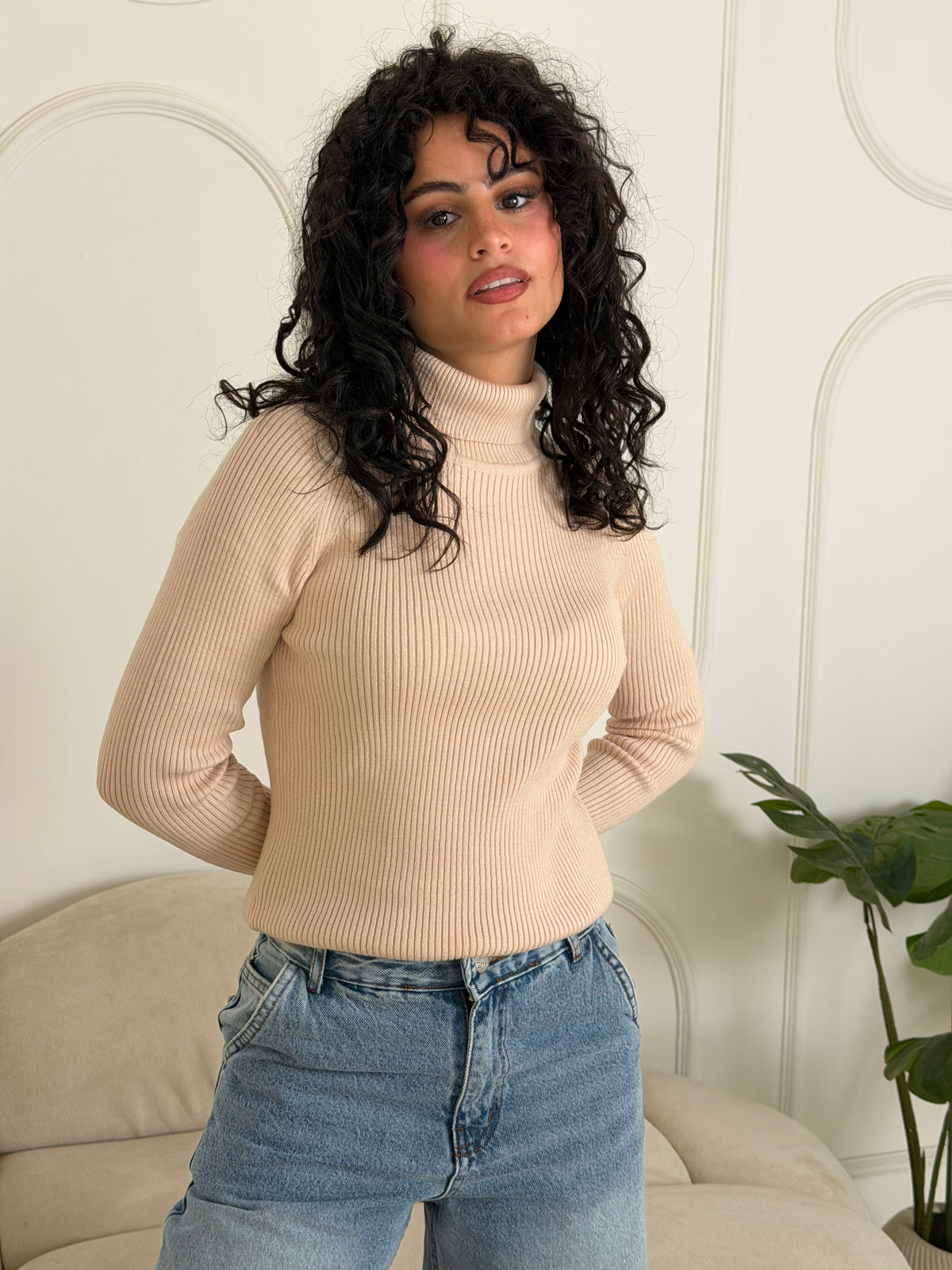 Ribbed Knit Turtleneck Sweater