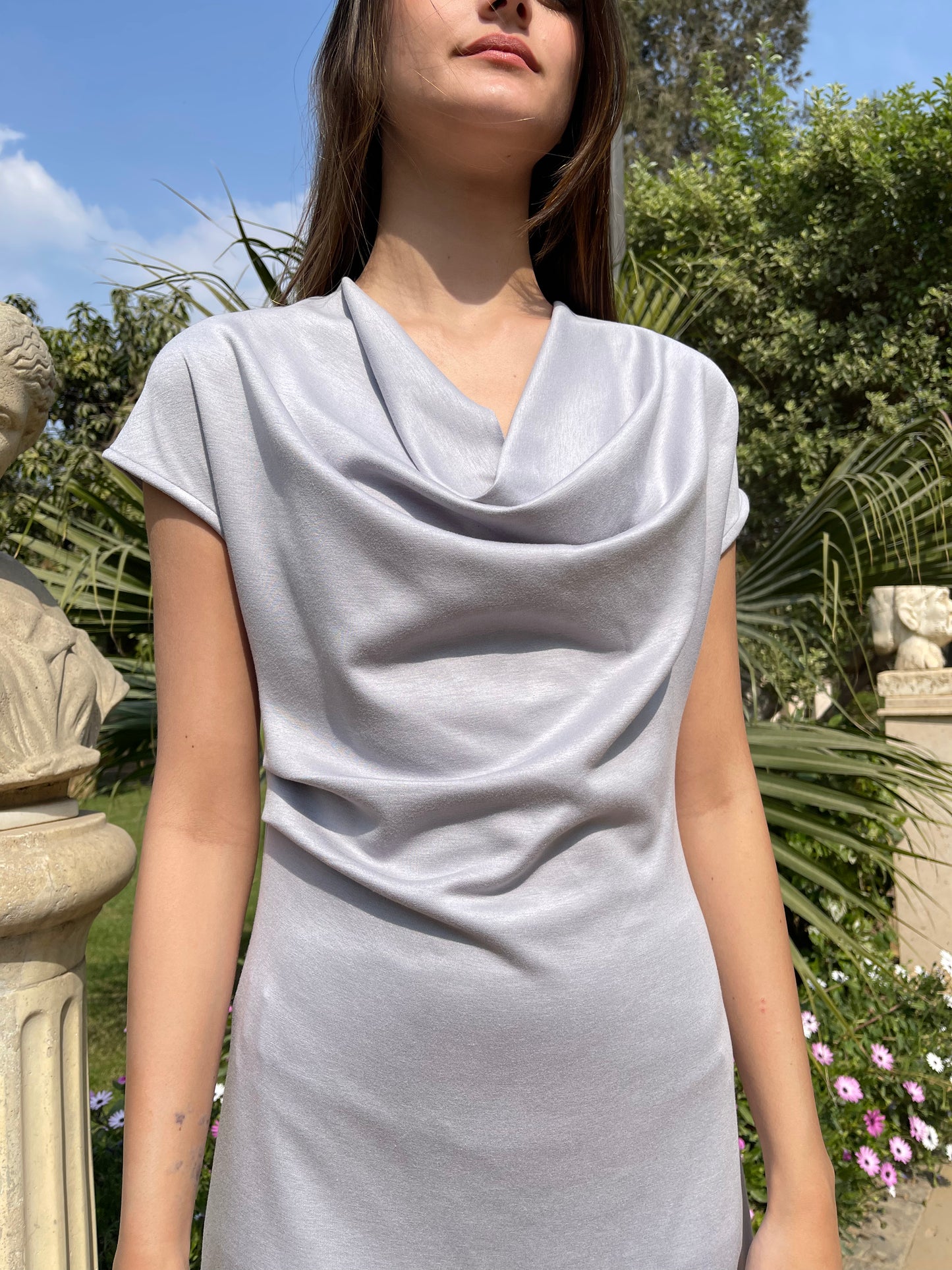 Draped Neck Midi Dress