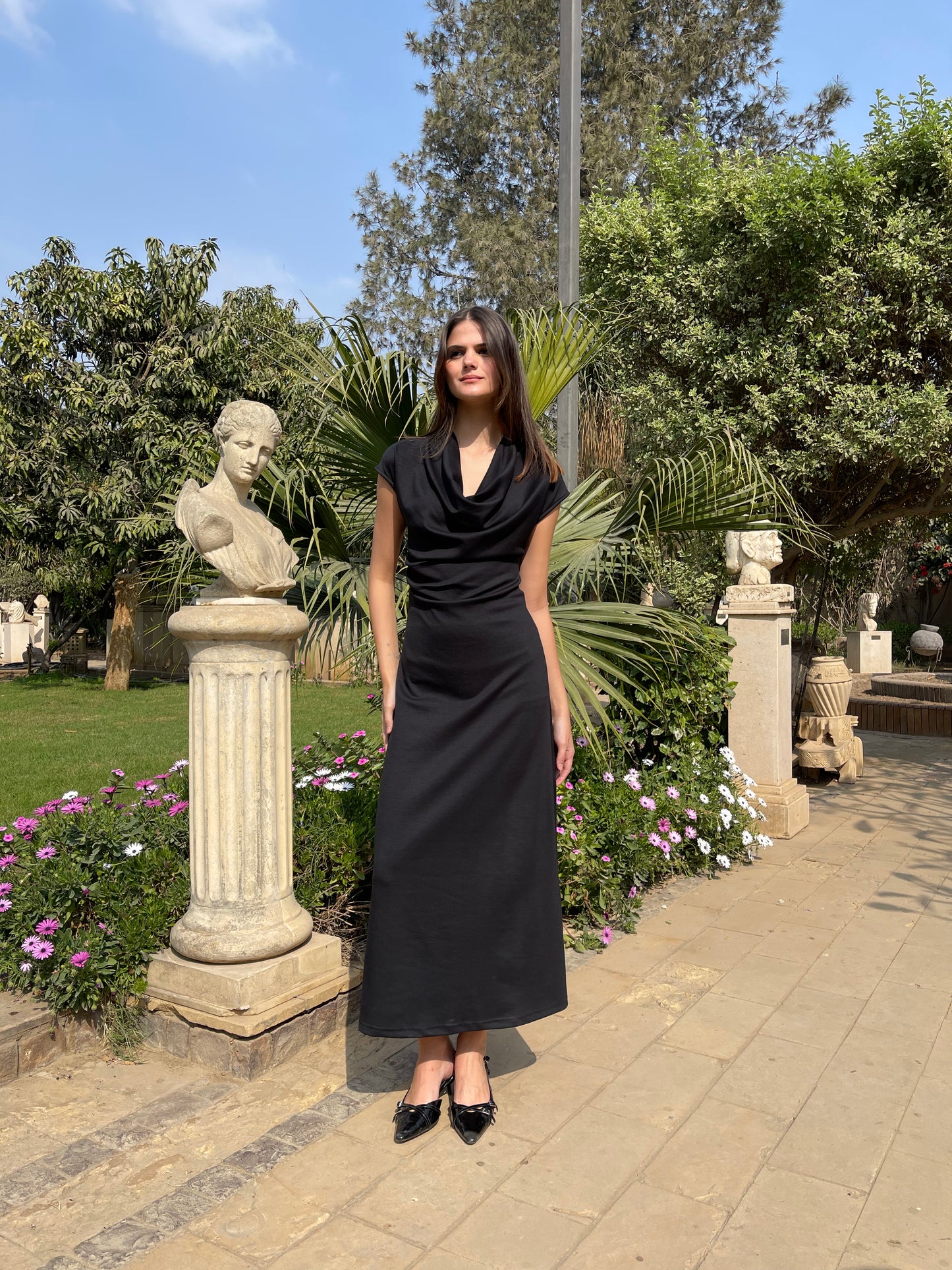 Draped Neck Midi Dress