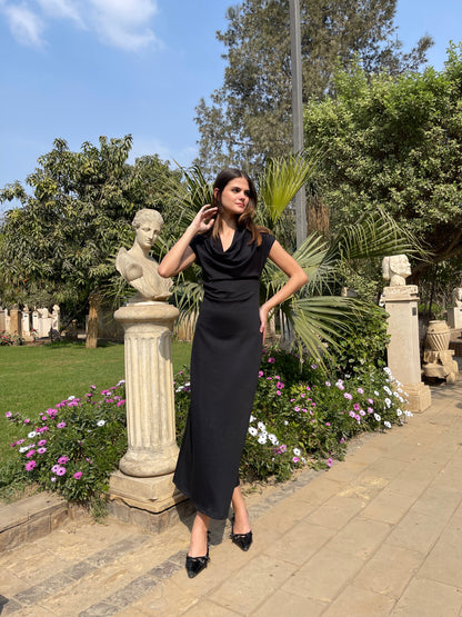 Draped Neck Midi Dress