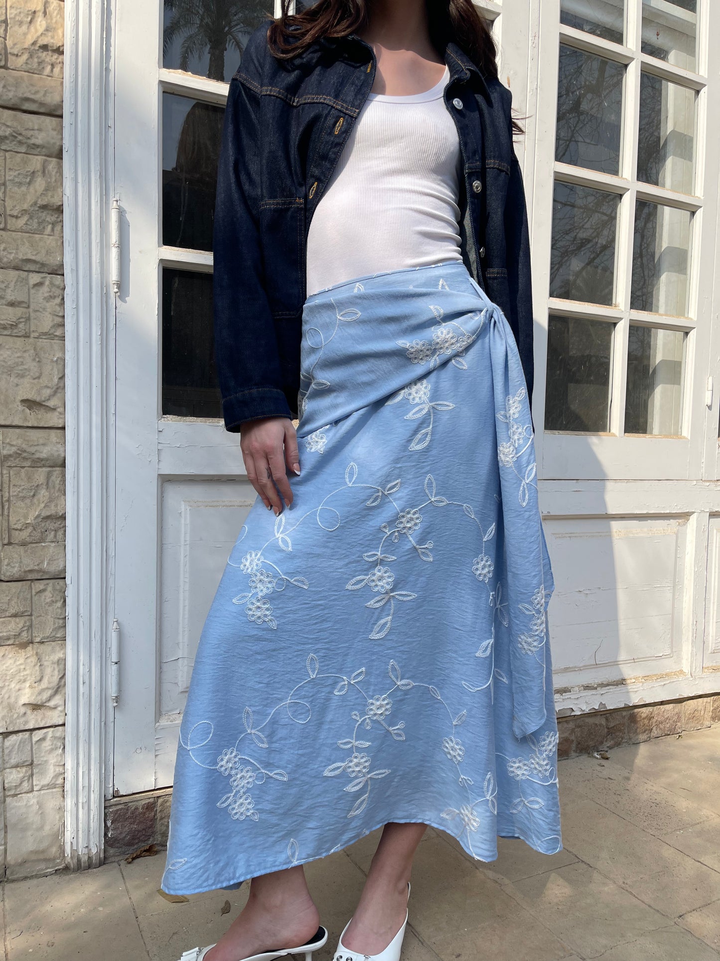 Embroidered Flow Midi Skirt