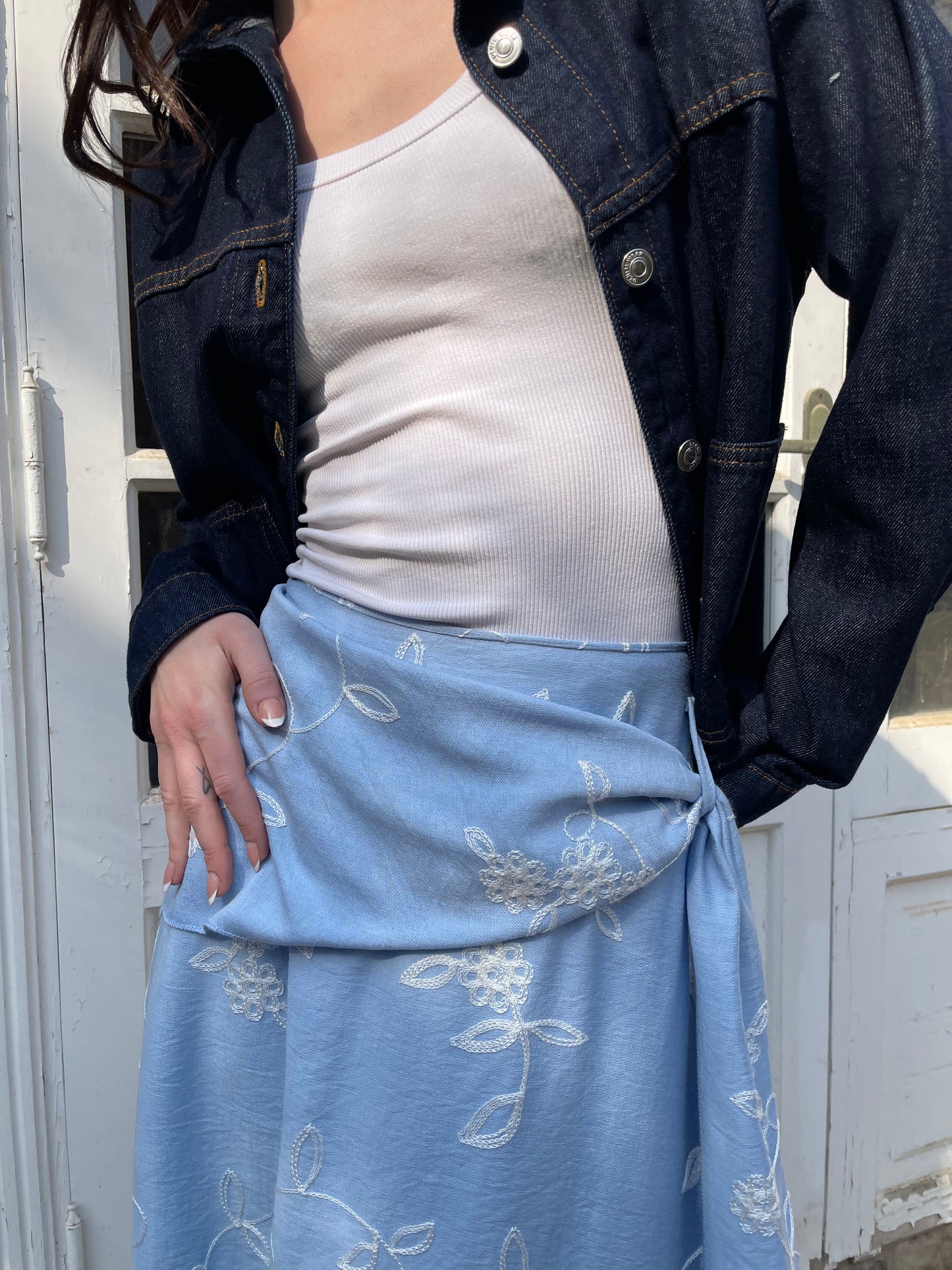 Embroidered Flow Midi Skirt