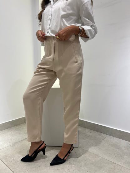 Classic Slim-Fit Beige Trousers