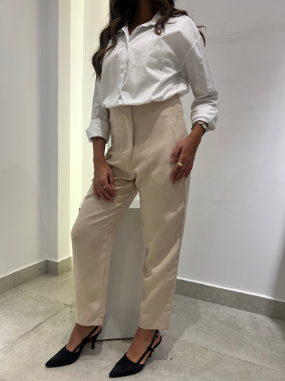 Classic Slim-Fit Beige Trousers