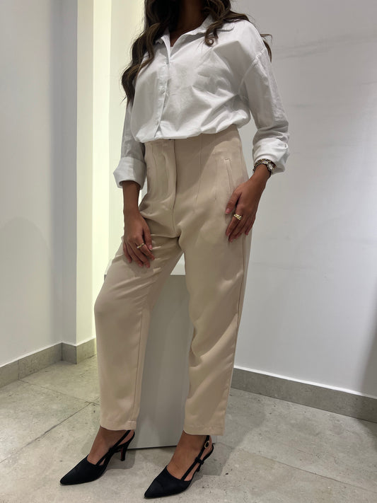 Classic Slim-Fit Beige Trousers