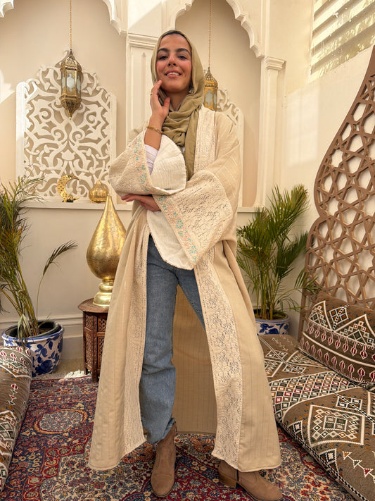 Lace Trim Open Abaya