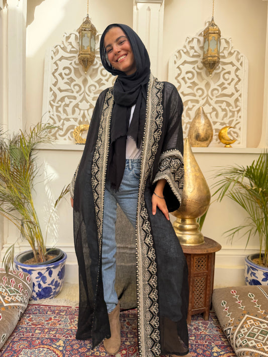 Embroidered Panel Open Abaya