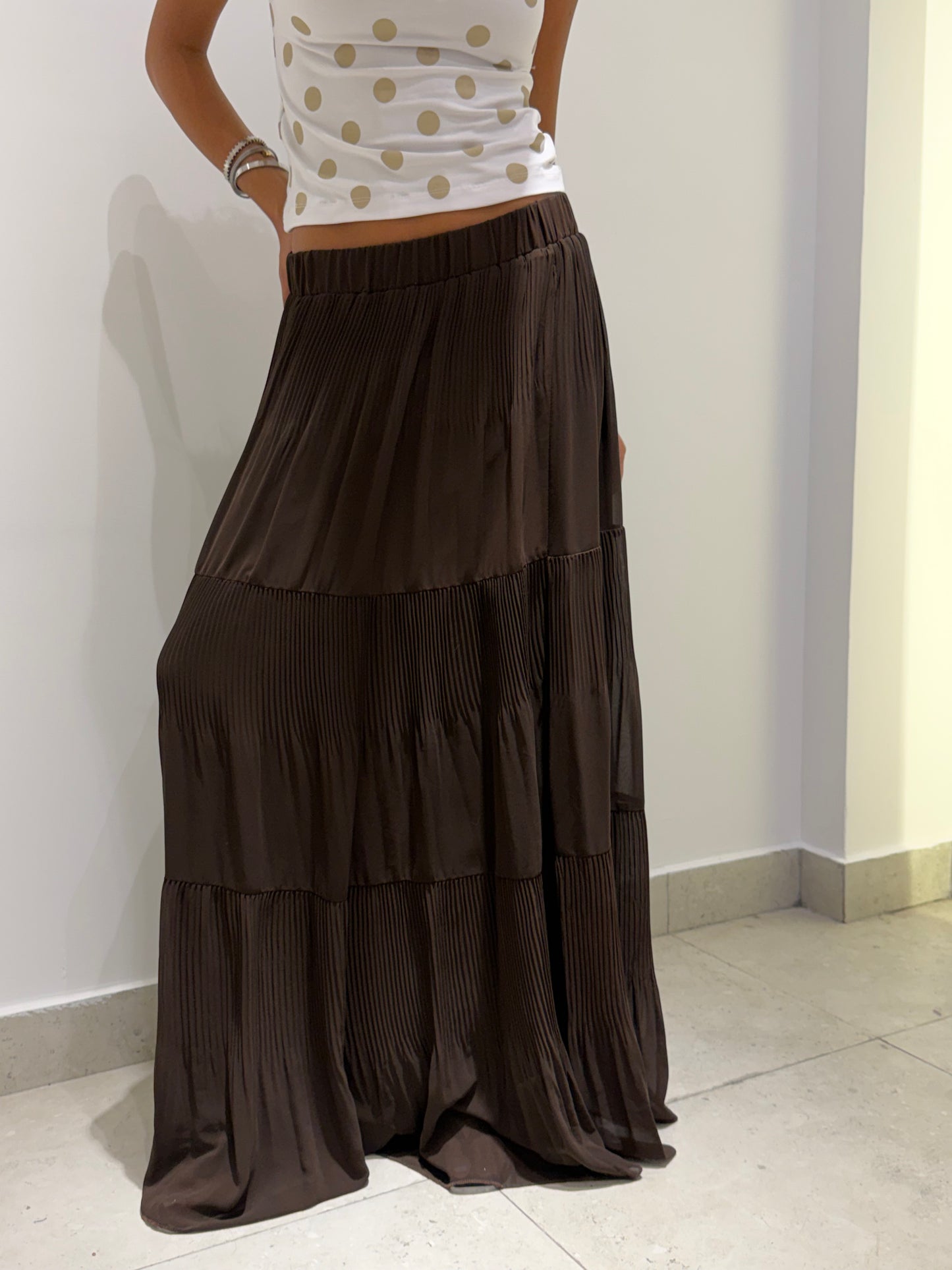 Pleated Tiered Maxi Skirt