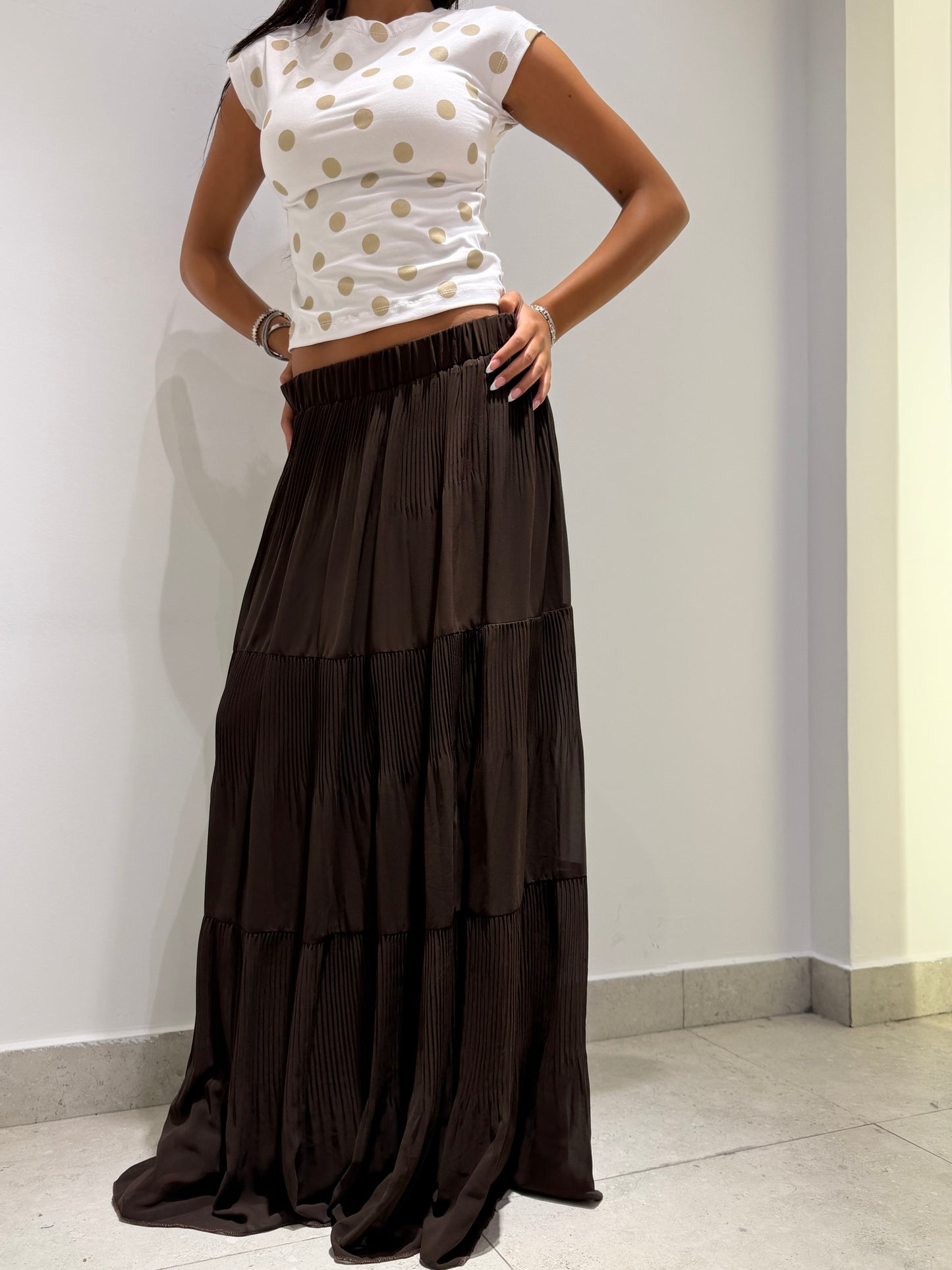 Pleated Tiered Maxi Skirt