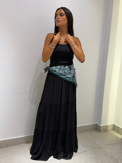 Pleated Tiered Maxi Skirt