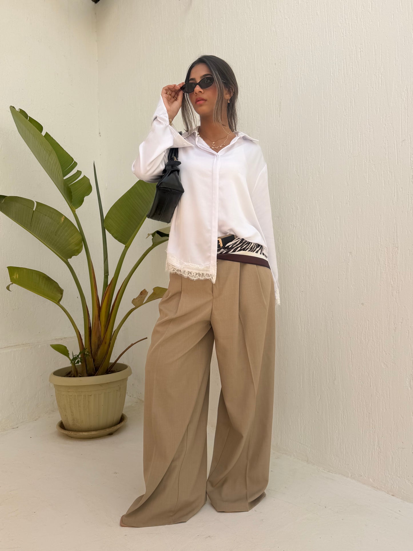 Lace Trim Satin Shirt