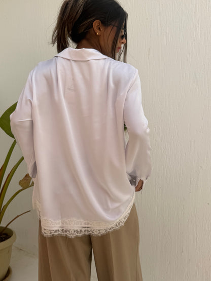 Lace Trim Satin Shirt