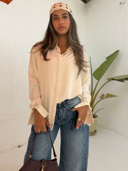 Lace Trim Satin Shirt
