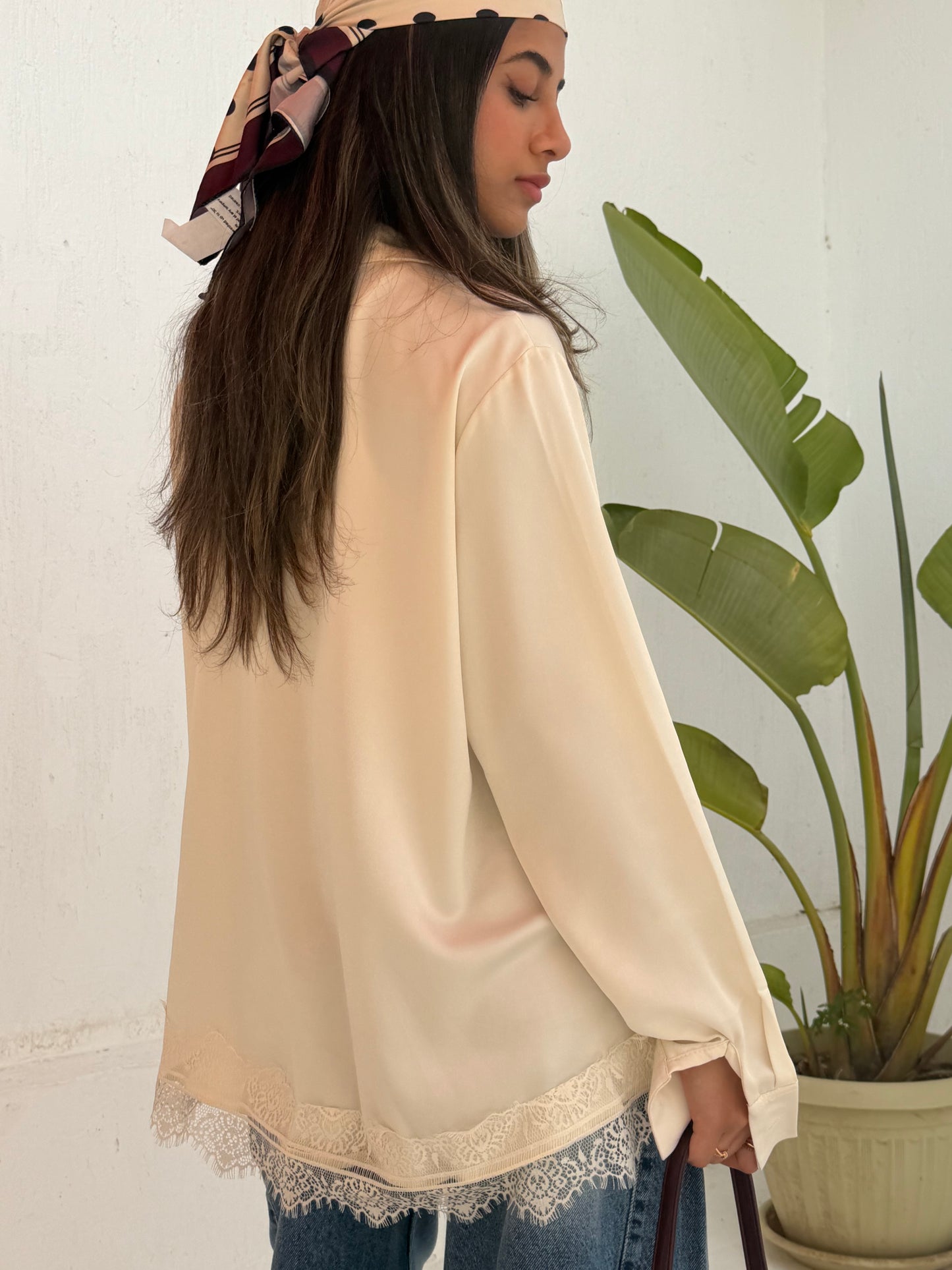 Lace Trim Satin Shirt