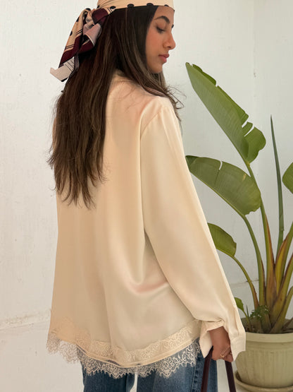 Lace Trim Satin Shirt