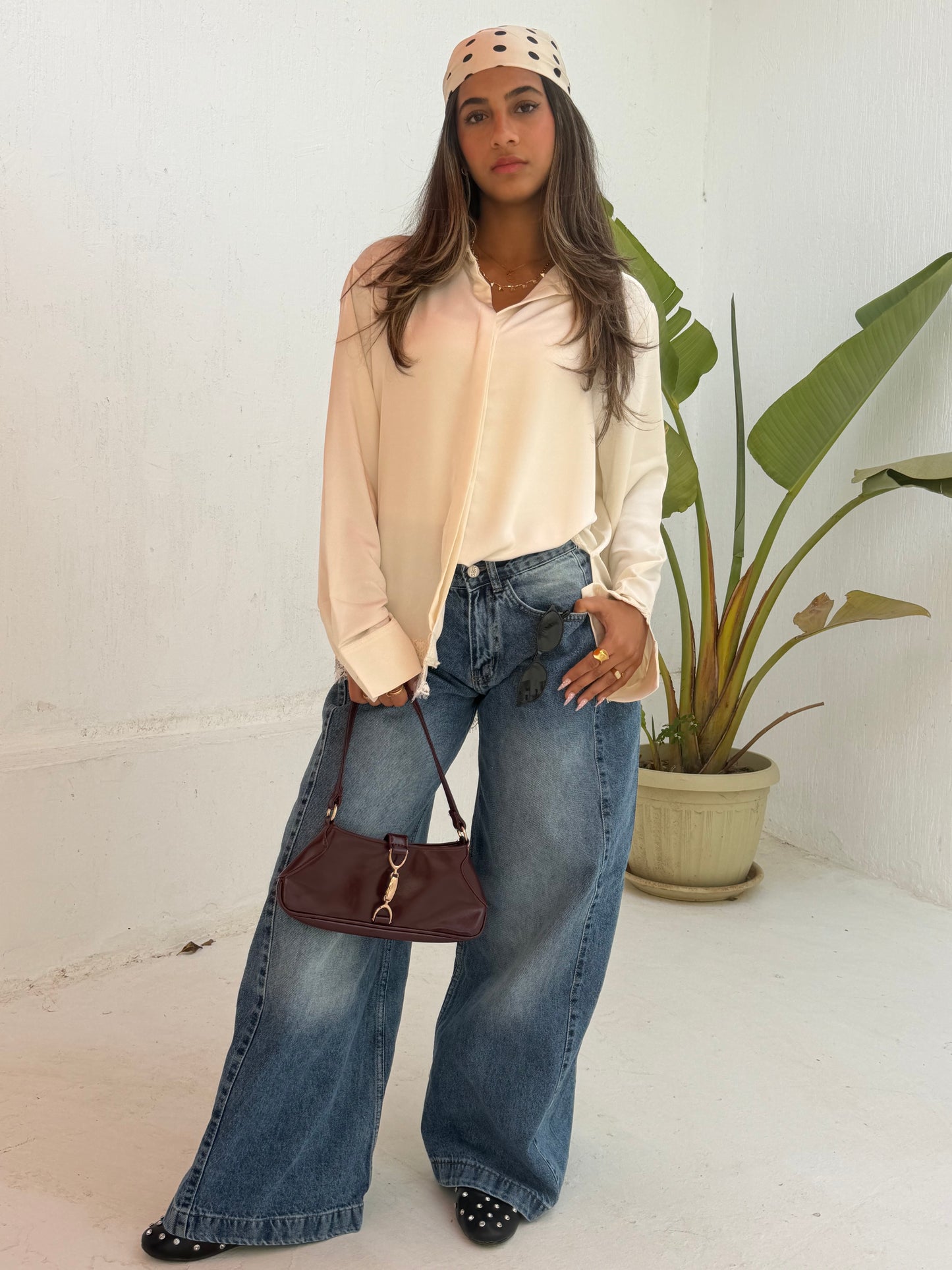 Lace Trim Satin Shirt
