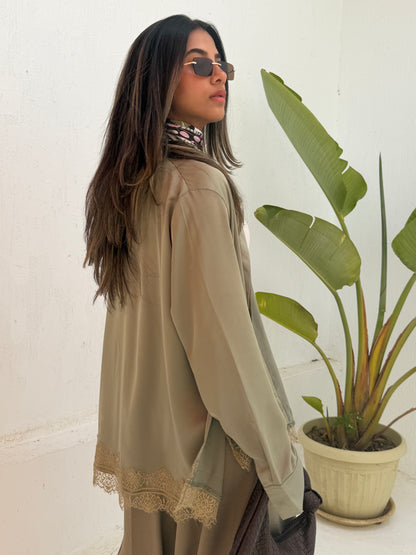 Lace Trim Satin Shirt