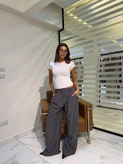 Classic Pinstripe Wide-Leg Pants
