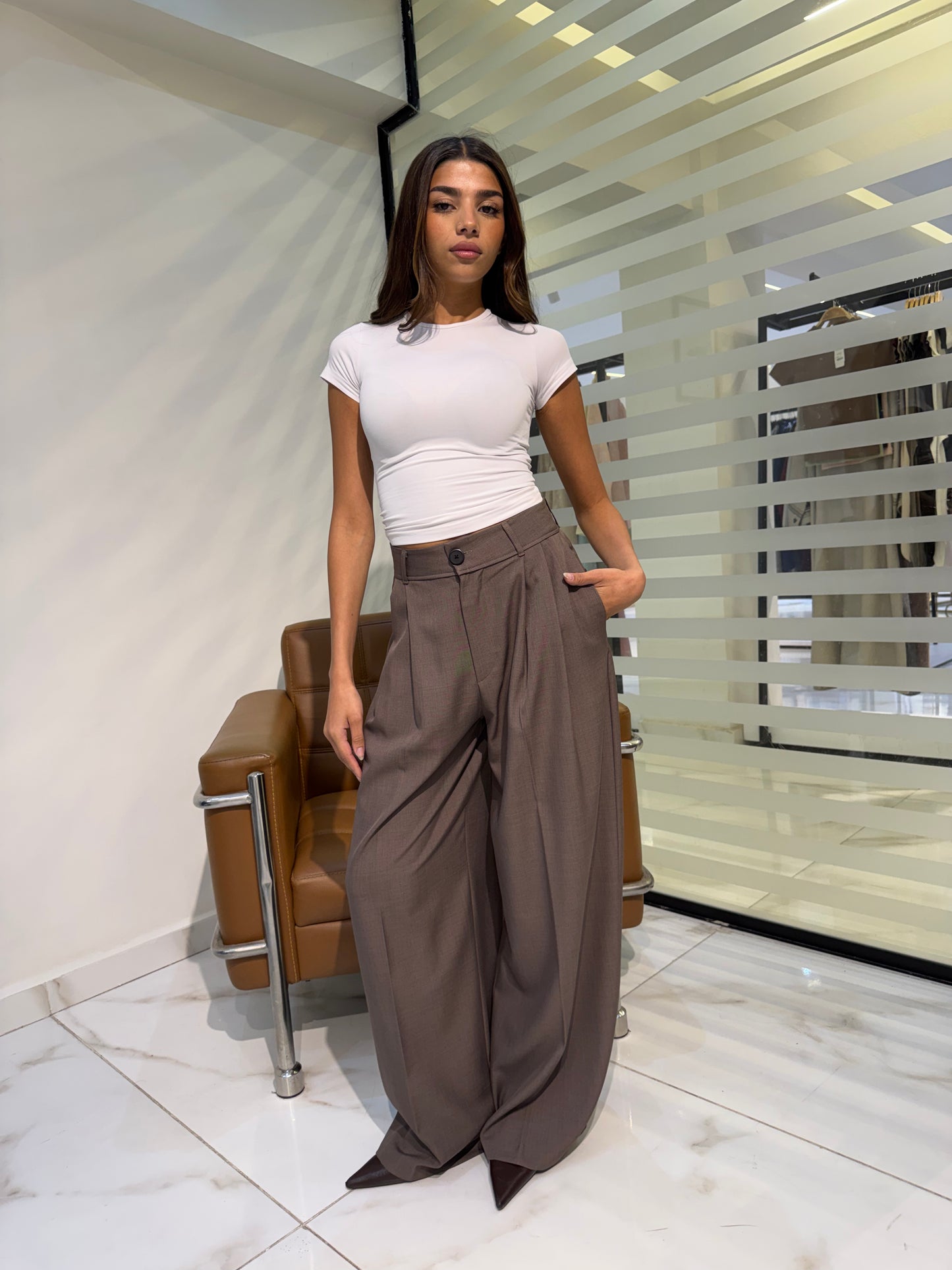 Pleated Wide-Leg Formal Pants