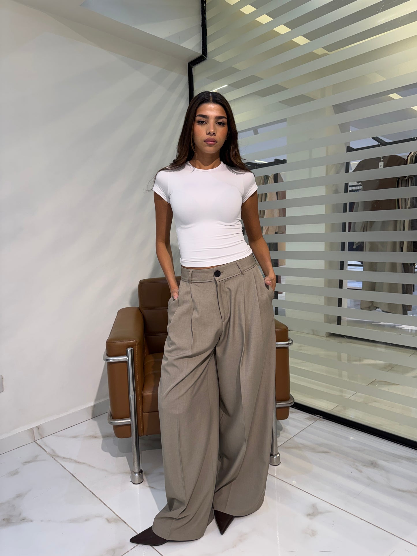 Pleated Wide-Leg Formal Pants