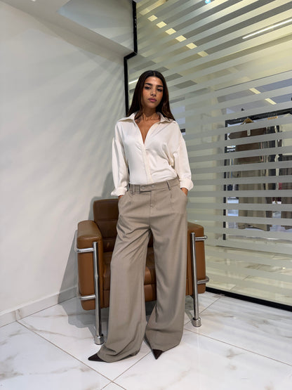 Double-Waistband Wide-Leg Pants