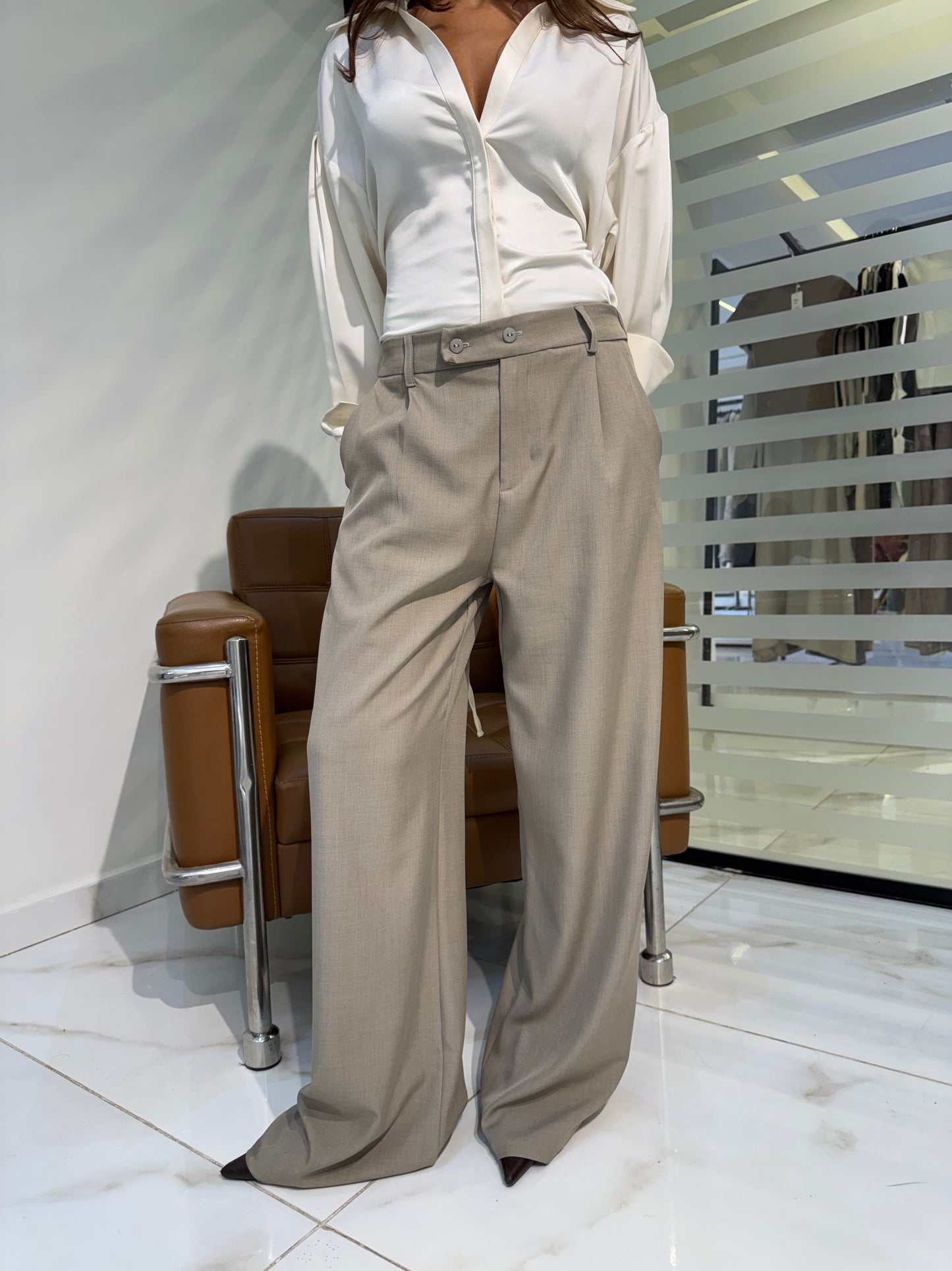 Double-Waistband Wide-Leg Pants