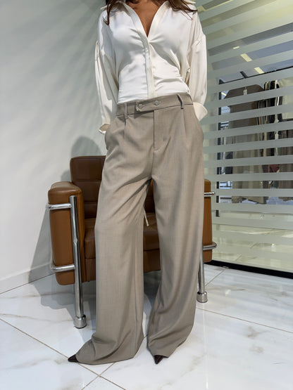 Double-Waistband Wide-Leg Pants