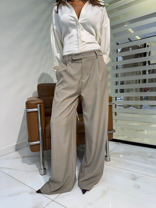 Double-Waistband Wide-Leg Pants