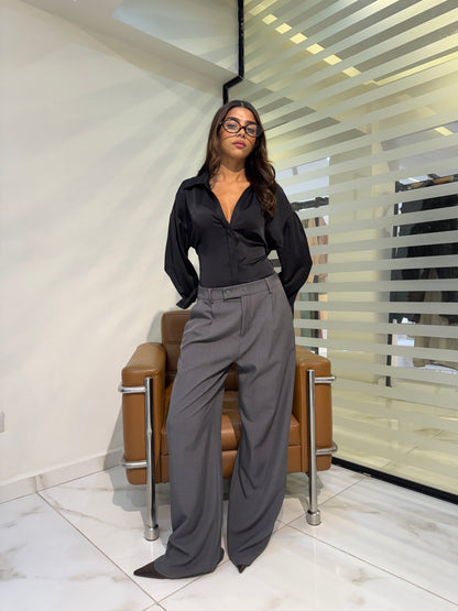 Double-Waistband Wide-Leg Pants