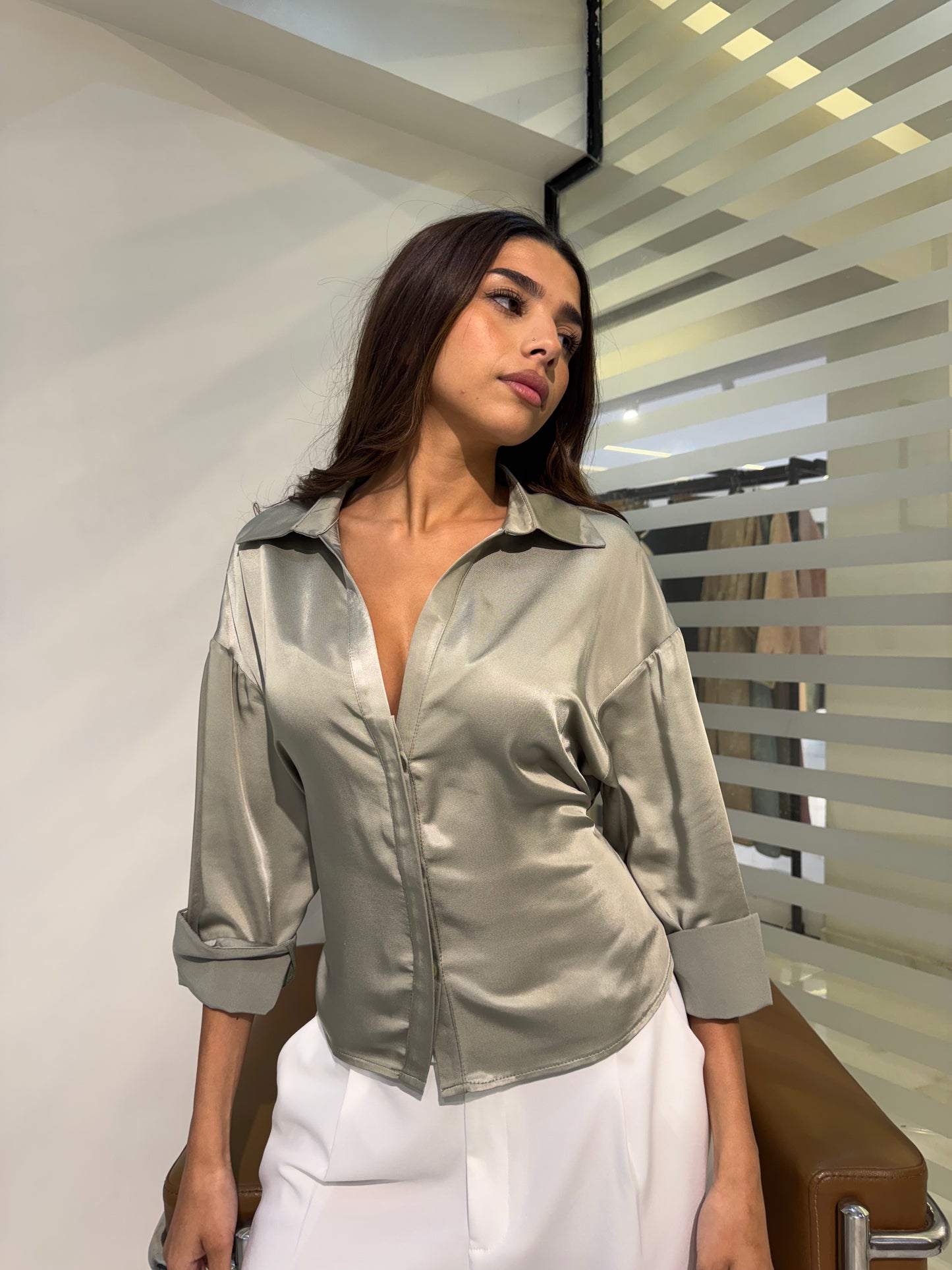 Belted Satin Shirt