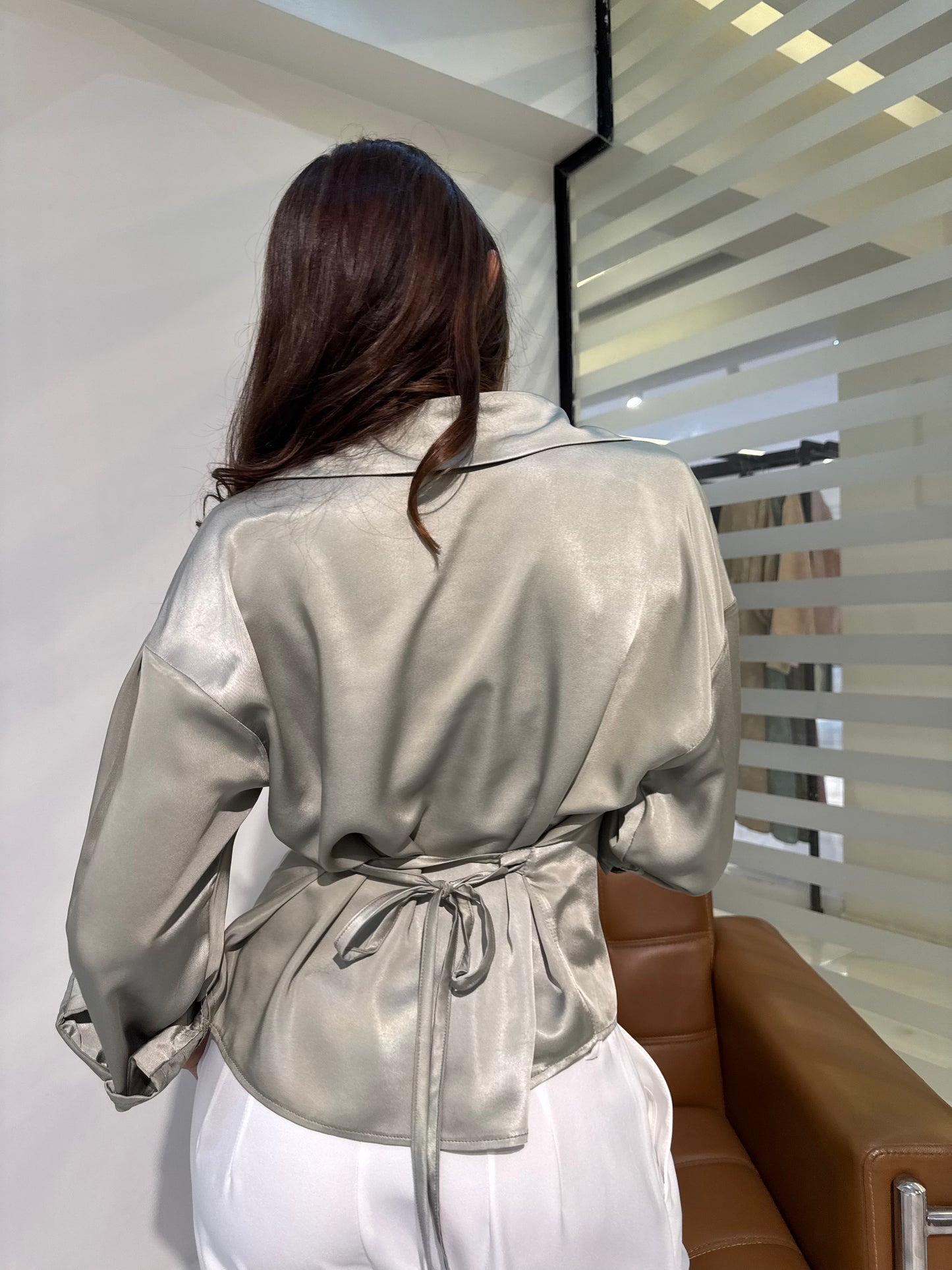 Belted Satin Shirt
