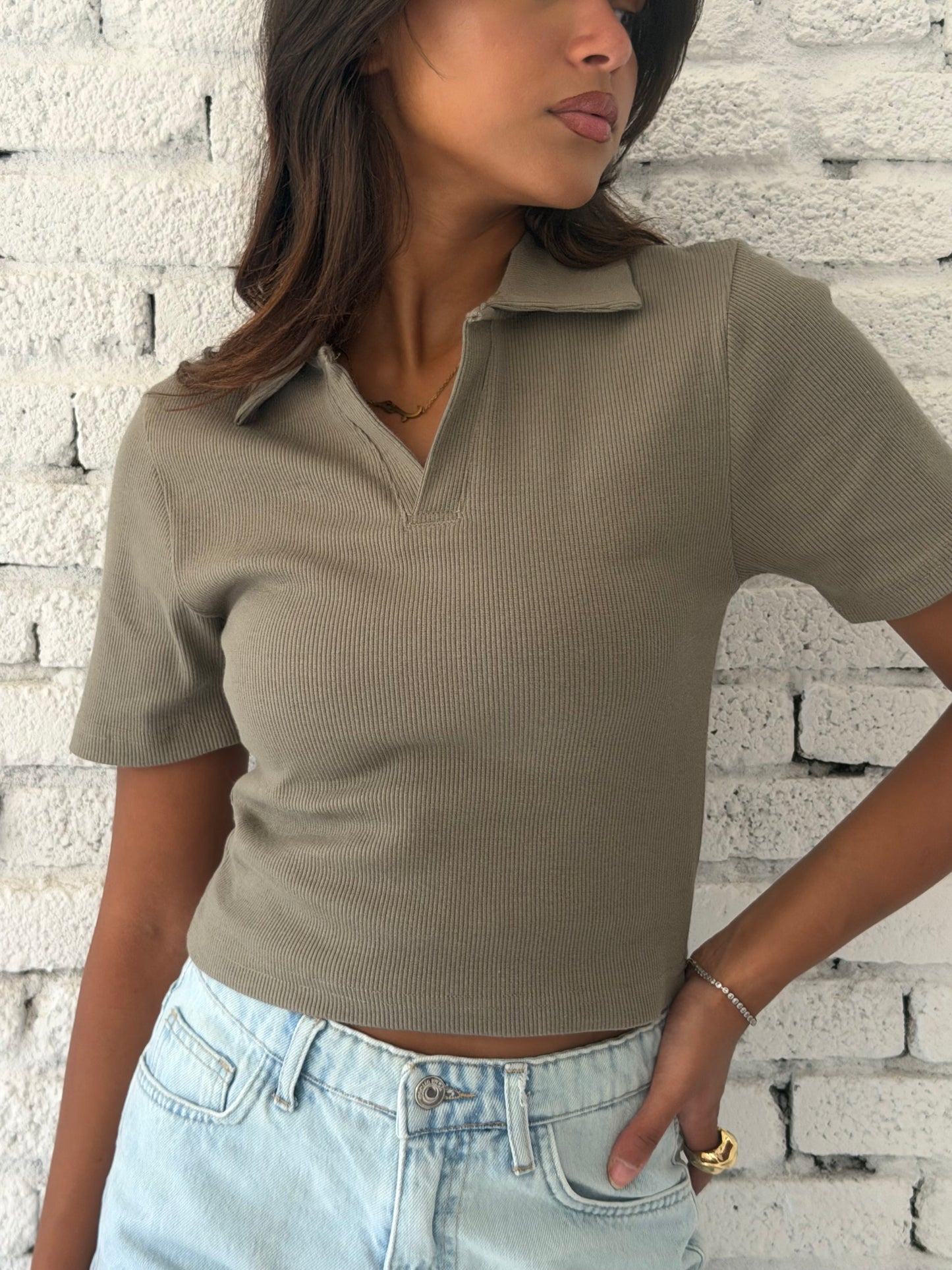 Essential Ribbed Polo Top