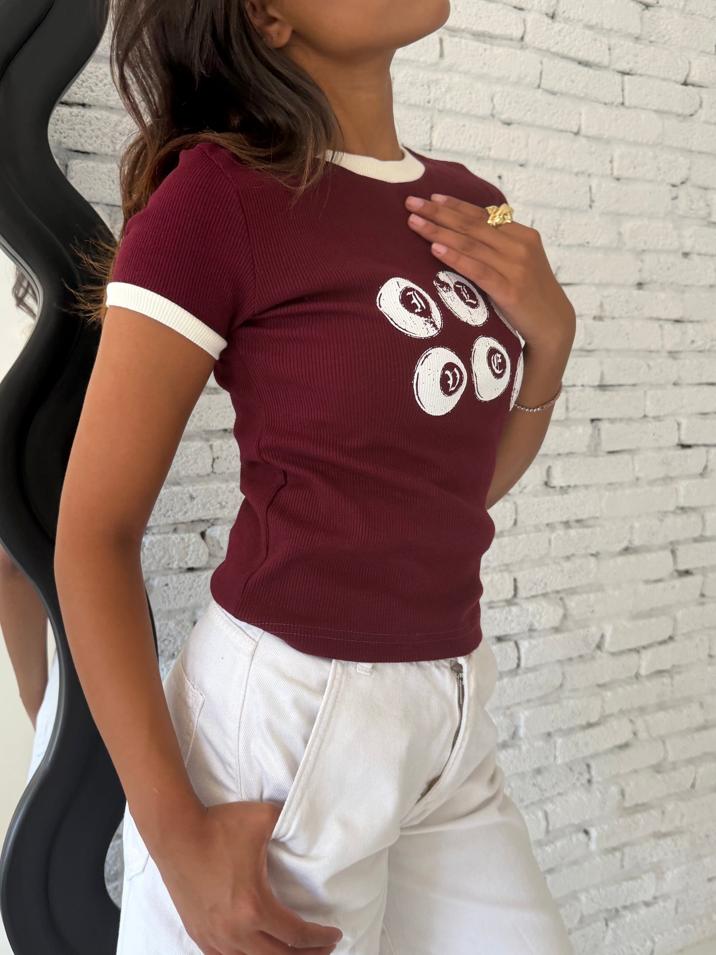 Lucky Six Graphic Ringer Tee