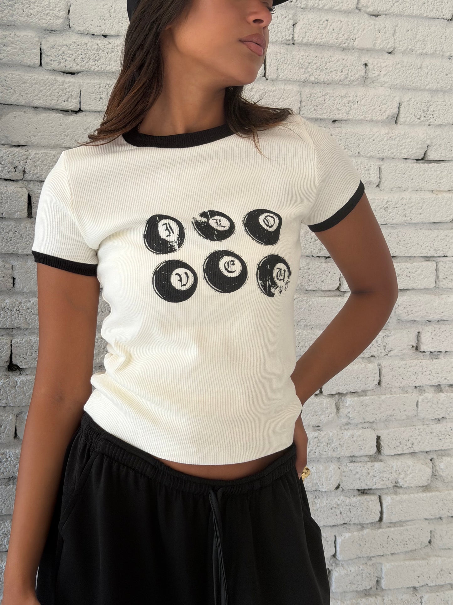 Lucky Six Graphic Ringer Tee
