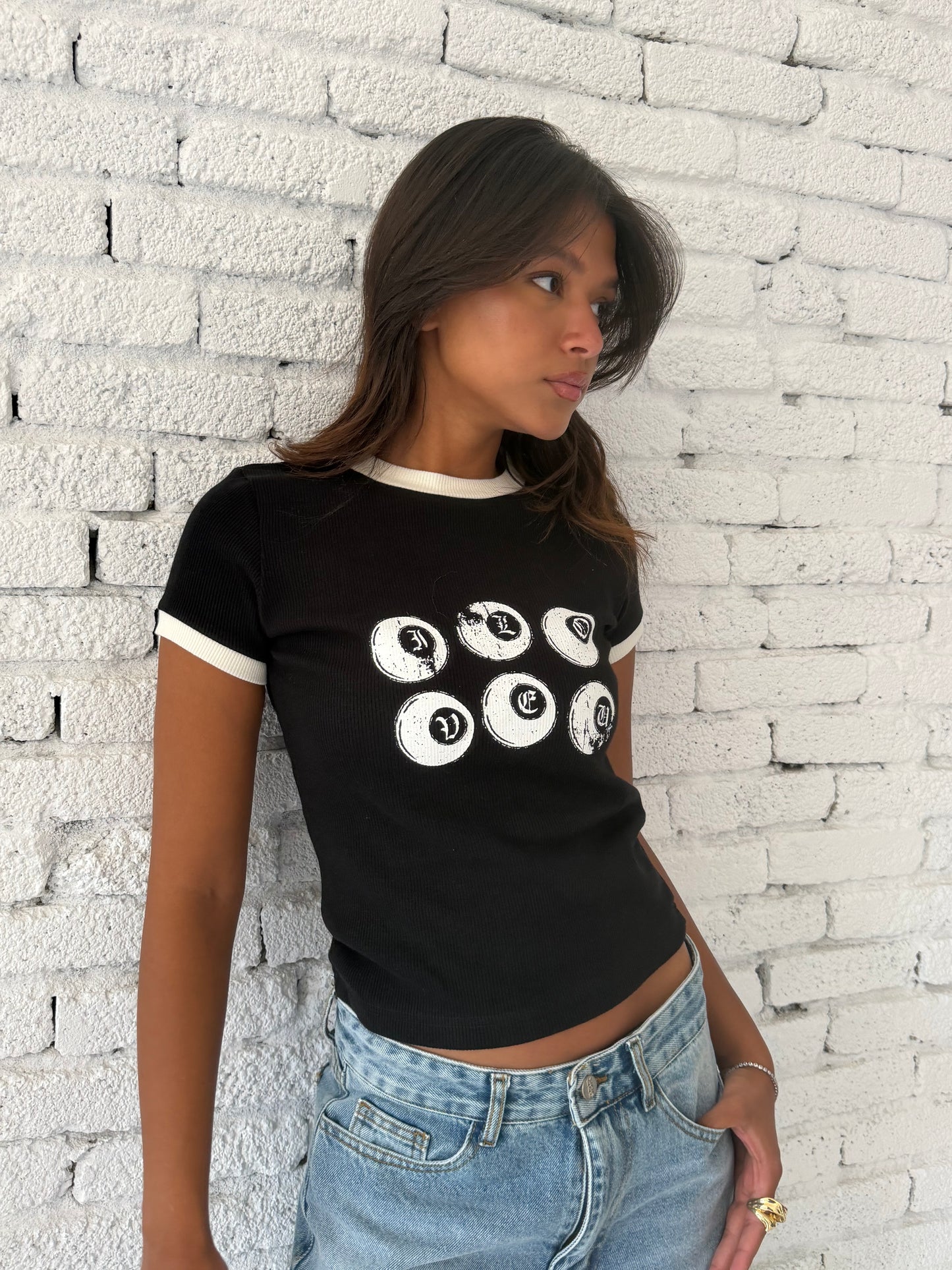Lucky Six Graphic Ringer Tee