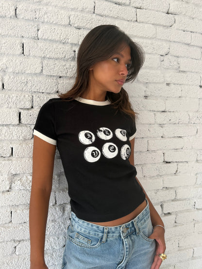 Lucky Six Graphic Ringer Tee