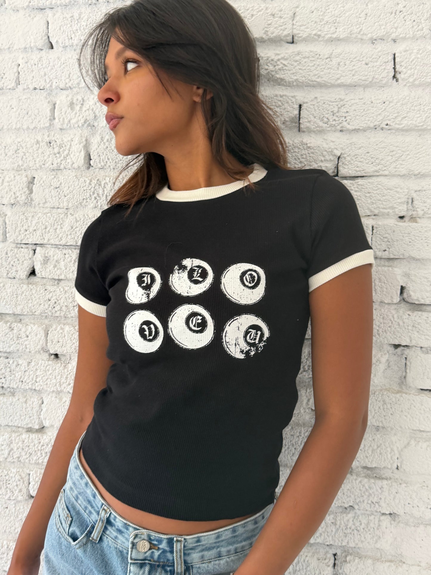 Lucky Six Graphic Ringer Tee
