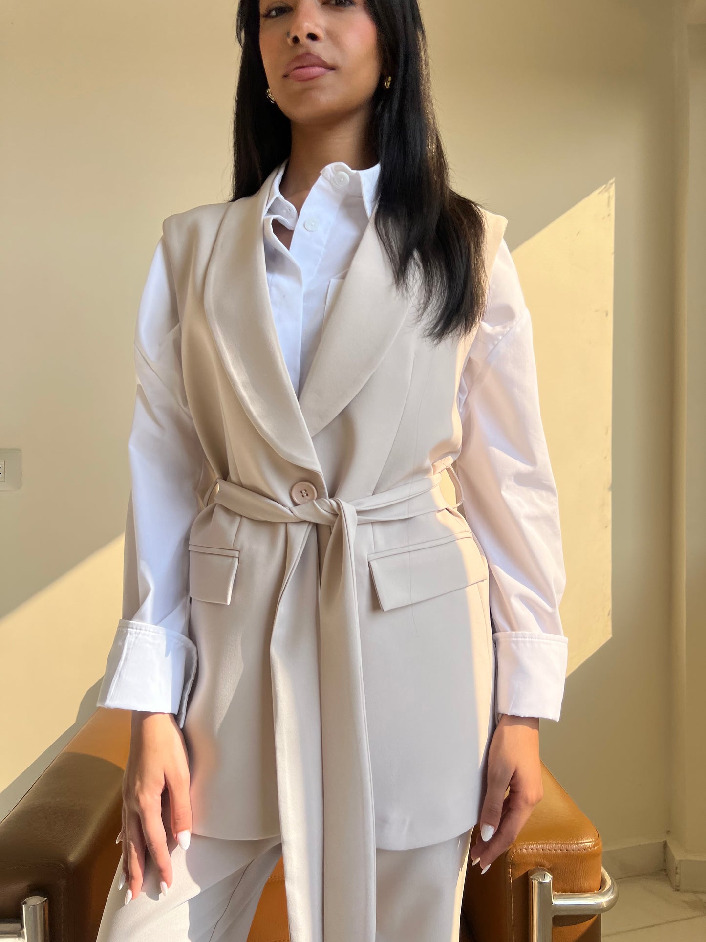 Ivory Charm Belted Vest