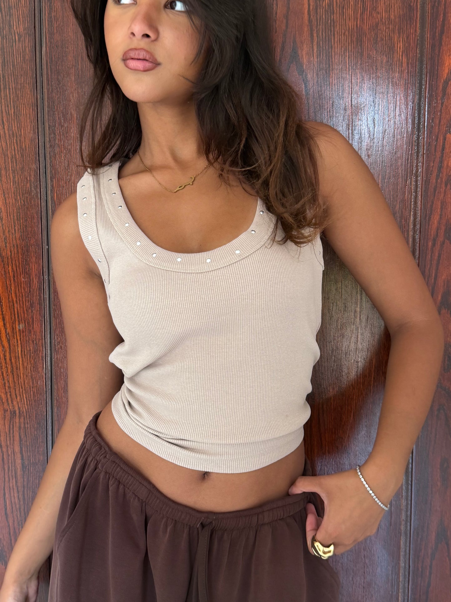 Ribbed Stud Detail Tank Top