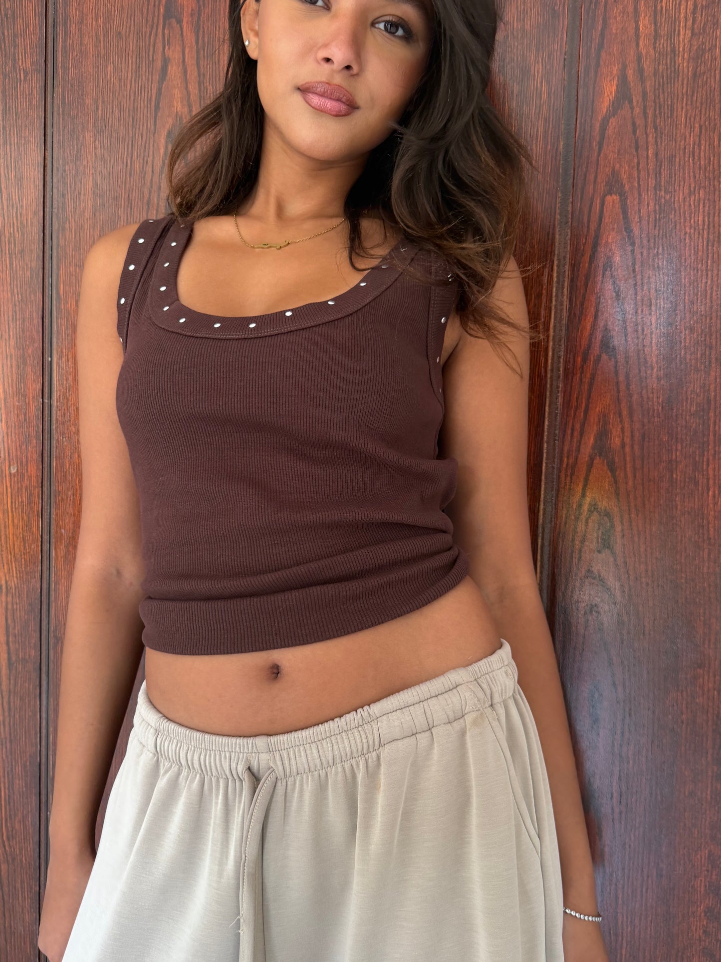 Ribbed Stud Detail Tank Top