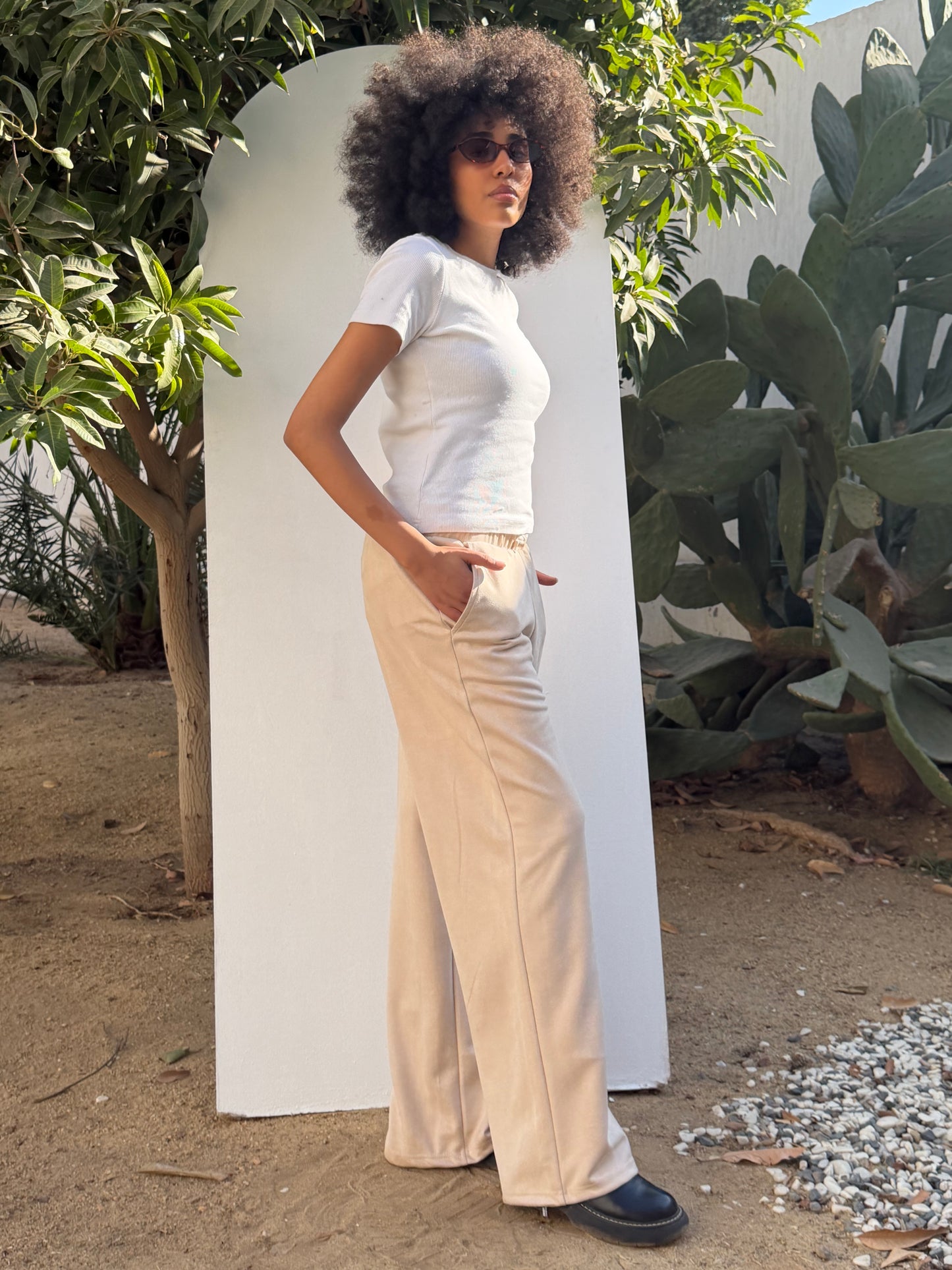 Suede Flow Wide-Leg Pants