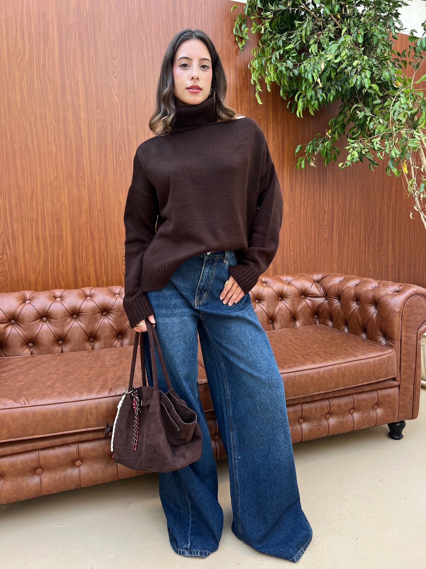 Off-Shoulder Turtleneck Knit