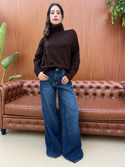 Off-Shoulder Turtleneck Knit