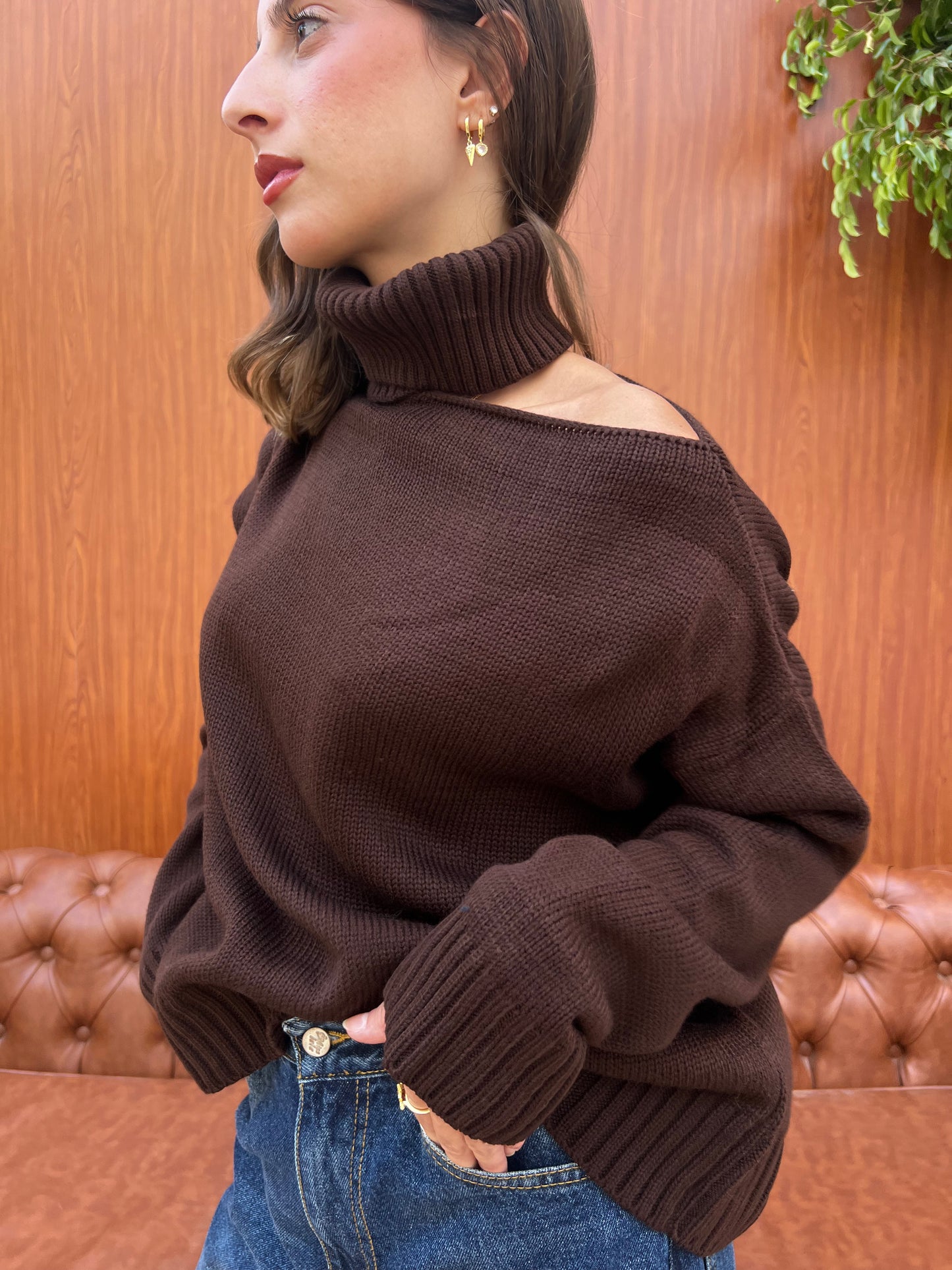 Off-Shoulder Turtleneck Knit